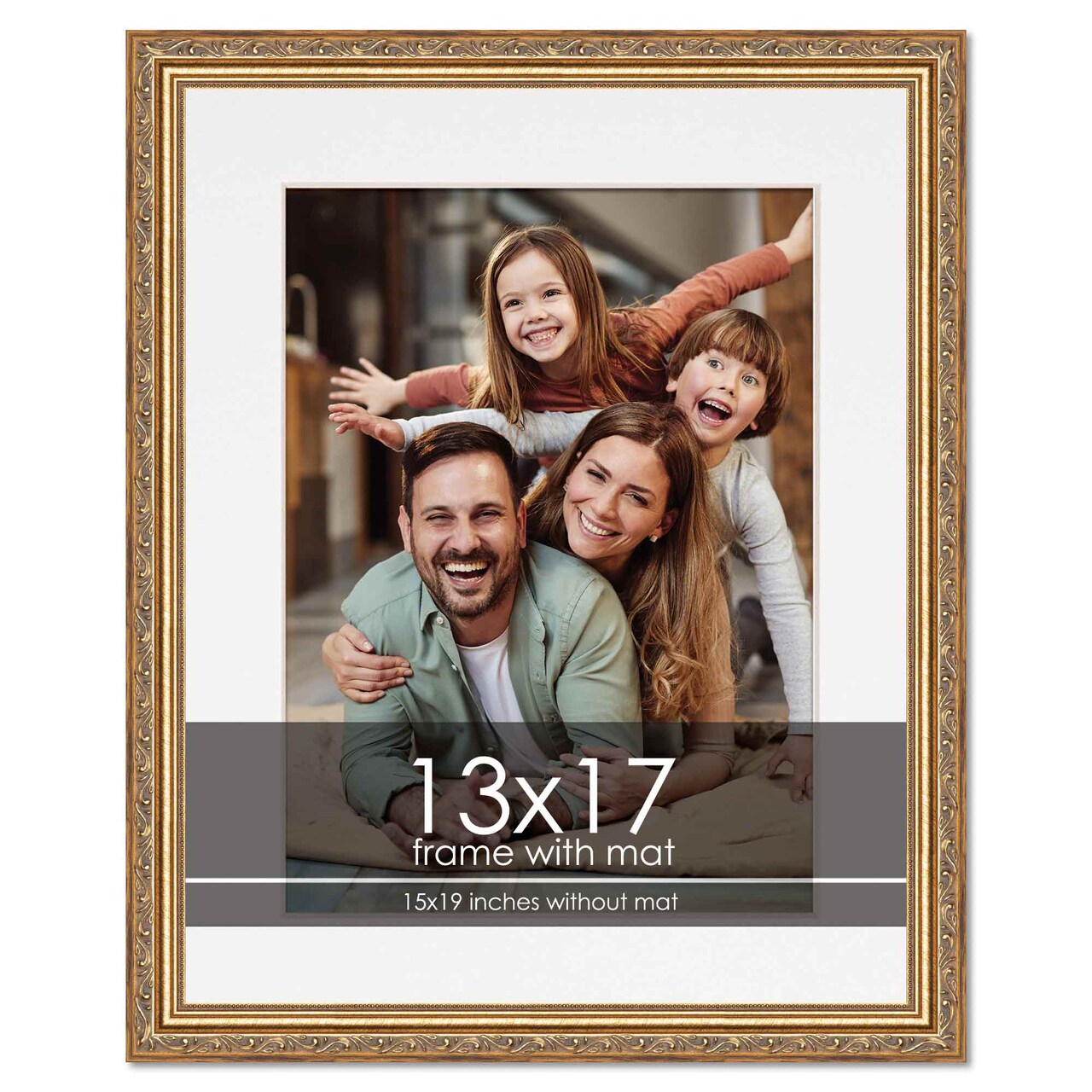 Antique Gold Frame with White Photo Mat, UV Acrylic Front, Foam Board Backing, 60 Sizes Available